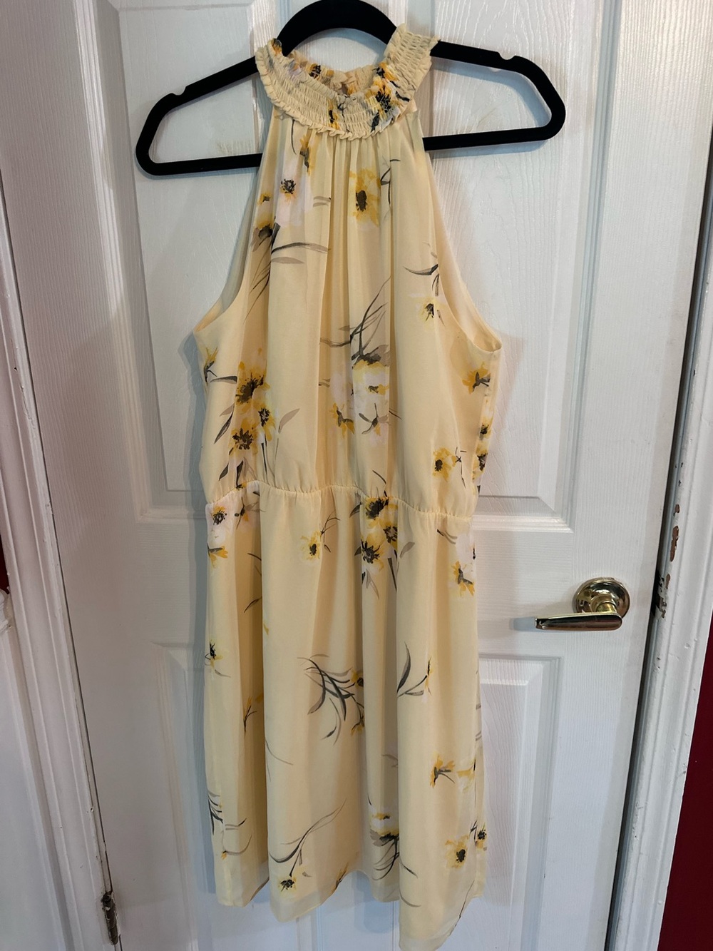 White House Black Market Pale Yellow Floral Ruffle Dress